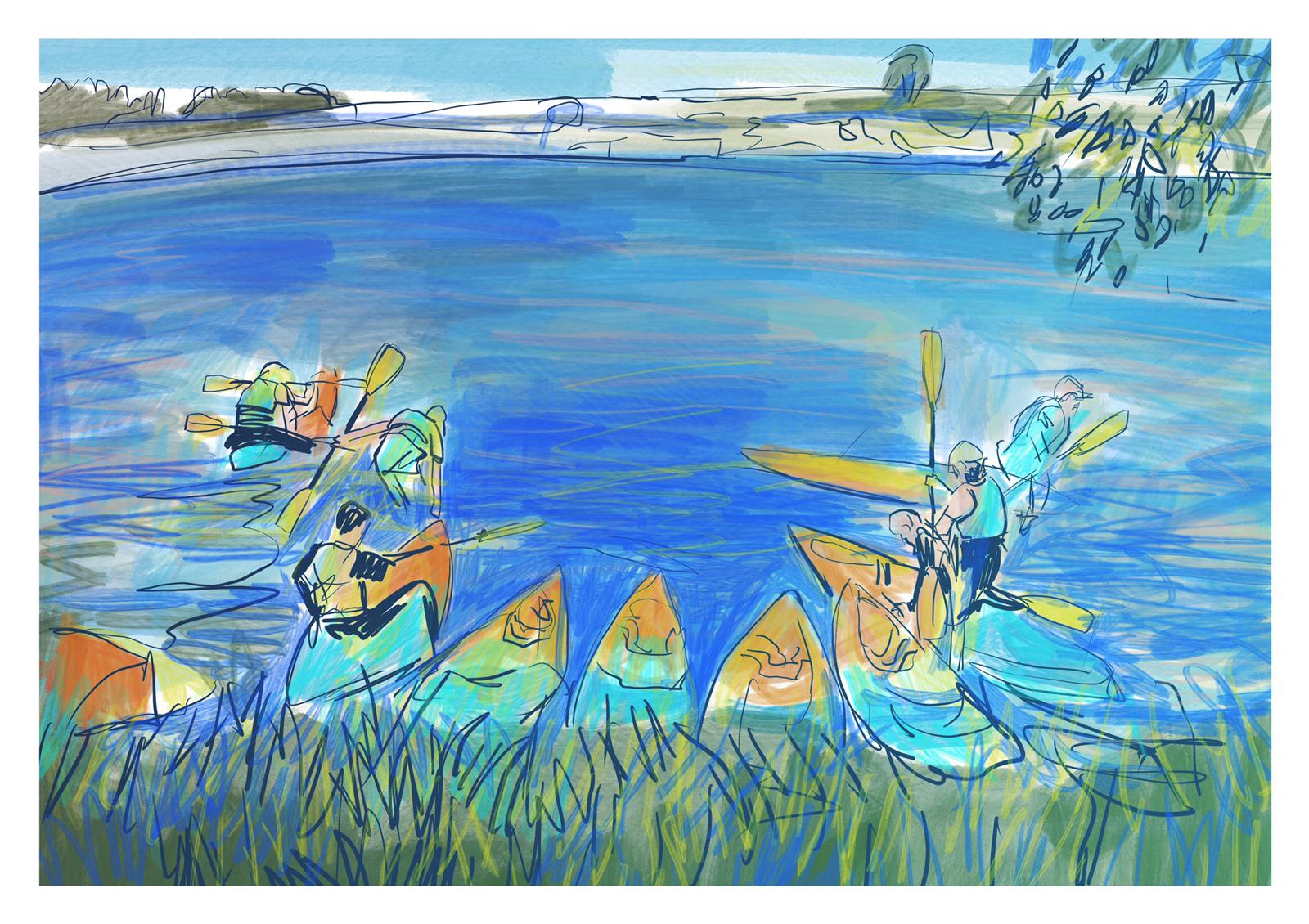 Artwork of foster children in canoes